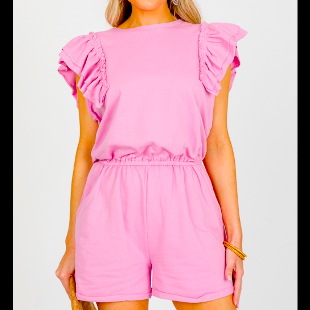 Gaudie Boutique bubble gum pink Pink Ruffled Sleeveless Jumpsuit romper sz S